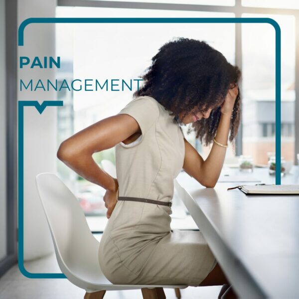 Woman sitting on a chair with back pain