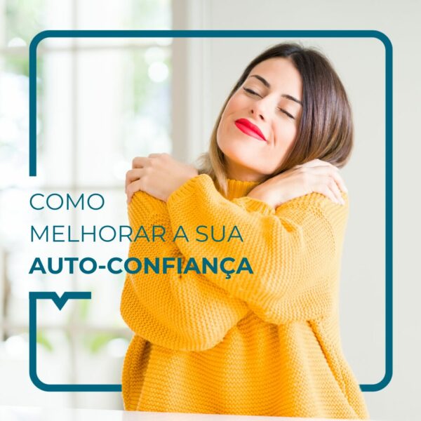 Mulher de camisola cor de laranja abraçada a si própria
